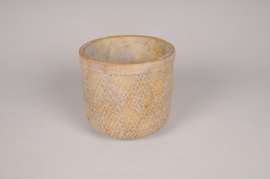 A074OZ Cache-pot en béton motif bambou D17.5cm H16cm