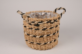 A075M5 Natural and black seagrass planter basket D22cm H20cm