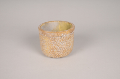 A075OZ Cache-pot en b�ton motif bambou D14cm H12cm