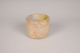 A075OZ Cache-pot en béton motif bambou D14cm H12cm