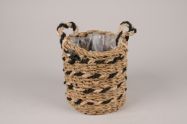 A076M5 Natural and black seagrass planter basket D17cm H18.5cm
