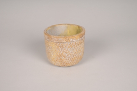 A076OZ Concrete planter with bamboo pattern D12.5cm H11cm
