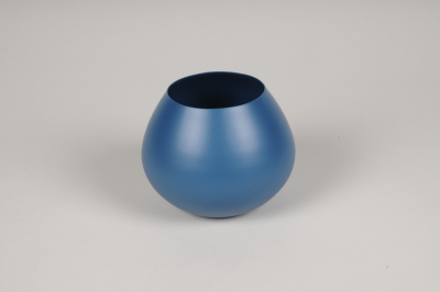 A077CC Vase en m�tal bleu D13cm H10.5cm