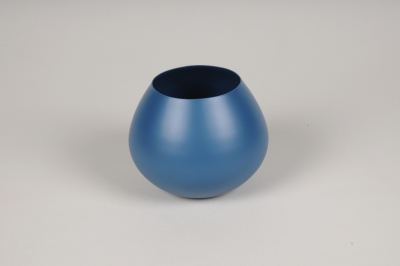 A077CC Vase en mtal bleu D13cm H10.5cm