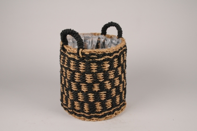 A078M5 Cache-pot panier en corde tress�e noir D25cm H27cm