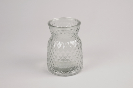A079R4 Vase en verre motif diamant D10cm H13.5cm
