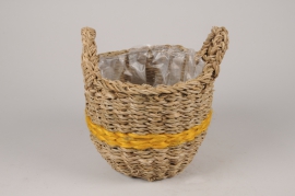 A081M5 Natural and yellow seagrass planter basket D21cm H18cm