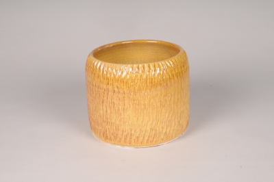 A083XD Cache-pot en c�ramique jaune D17cm H14cm