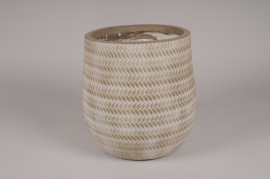 A085KI Pot en clay fibre beige D20cm H22cm