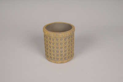 A089OZ Cache-pot en b�ton cannage beige D11cm H11cm