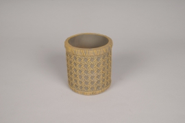 A089OZ Cache-pot en béton cannage beige D11cm H11cm