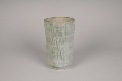 A090OZ Vase en b�ton stri� vert D15cm H25cm
