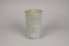 A090OZ Vase en béton strié vert D15cm H25cm