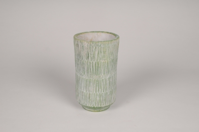 A091OZ Green striated concrete vase D12cm H20cm