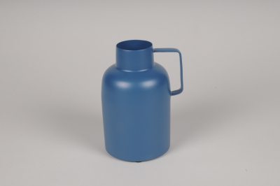 A092CC Vase en m�tal bleu D10cm H16cm