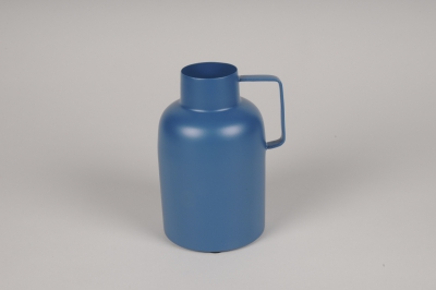 A092CC Vase en mtal bleu D10cm H16cm
