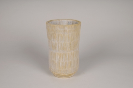 A092OZ Vase en béton strié jaune D15cm H25cm