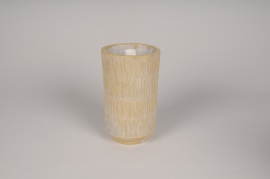 A093OZ Vase en béton strié jaune D12cm H20cm