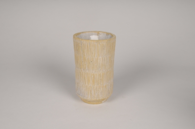 A093OZ Yellow striated concrete vase D12cm H20cm