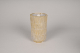 A093OZ Yellow striated concrete vase D12cm H20cm