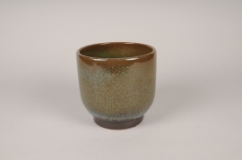 A093XD Peacock blue glazed ceramic planter D16cm H16cm