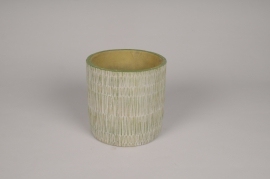 A095OZ Cache-pot en béton strié vert D15cm H15cm