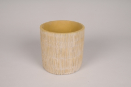 A096OZ Cache-pot en béton strié jaune D18cm H18cm