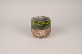 A096XD Cache-pot en céramique rustique vert D14cm H13cm