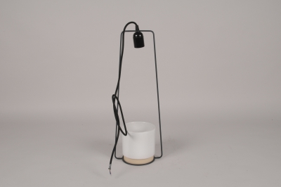 A097T3 White ceramic planter and light hanging D19cm H52cm