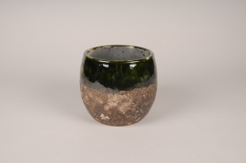 A097XD Cache-pot en céramique rustique vert D18.5cm H16.5cm