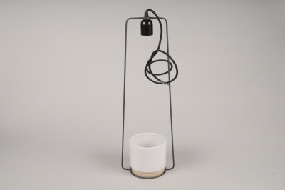 A098T3 White ceramic planter and light hanging D19cm H65cm