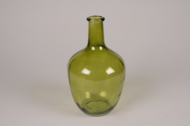 A100NH Vase bouteille en verre vert olive D15cm H25.5cm