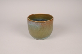 A101XD Cache-pot en céramique émaillée bleu paon D16cm H13cm