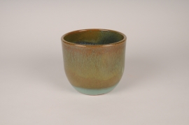 A102XD Cache-pot en céramique émaillée bleu paon D19cm H16cm