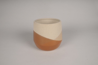 A104I4 Cache-pot en c�ramique marron et beige D18cm H17cm