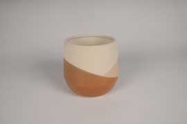 A104I4 Cache-pot en céramique marron et beige D18cm H17cm