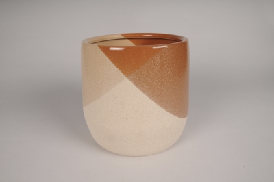 A105I4 Cache-pot en c�ramique marron et beige D21cm H21cm
