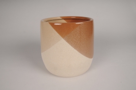 A105I4 Cache-pot en céramique marron et beige D21cm H21cm