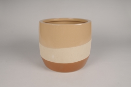 A106I4 Cache-pot en céramique marron et beige D26cm H25cm