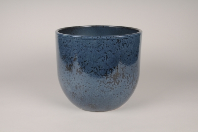 A106XD Cache-pot en c�ramique �maill�e bleu nuit D16cm H13cm