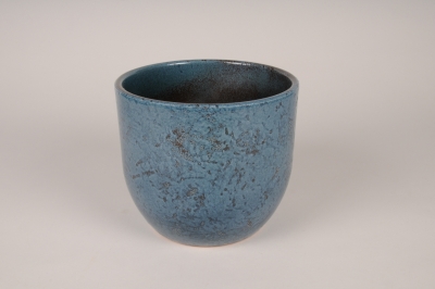 A107XD Cache-pot en c�ramique �maill�e bleu nuit D19cm H16.5cm