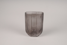 A110K9 Vase en verre fumé noir 12.5x6cm H18cm