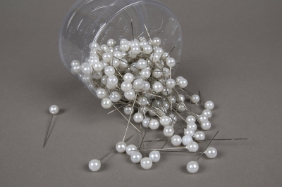 A111MG Bo�te de 250 perles blanches sur �pingle 10x60mm