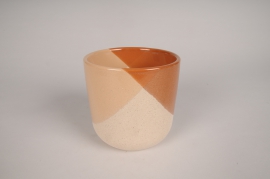 A118I4 Cache-pot en céramique marron et beige D18cm H15.5cm