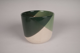 A119I4 Cache-pot en céramique vert et beige D18cm H16cm
