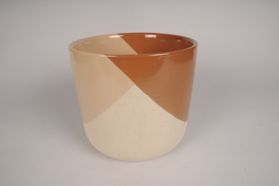 A120I4 Cache-pot en c�ramique marron et beige D22cm H19.5cm