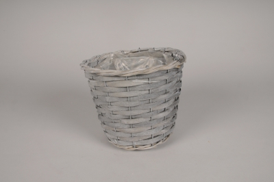 A129NH Cache-pot en osier gris D20cm H16cm