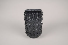 A130K9 Vase en verre bulle noir D14cm H22cm