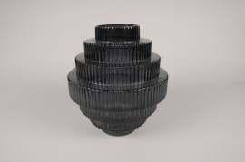 A132K9 Vase en verre pyramide noir D23cm H25.5cm
