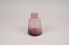 A136W3 Vase soliflore en verre avec col violet D8cm H12cm